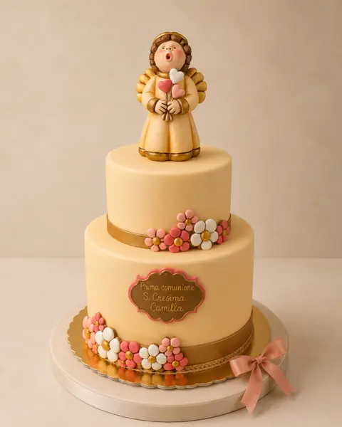 Torta per battesimo, comunione o cresima, decorata in pastello